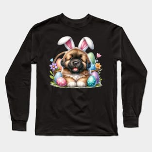 Puppy Newfoundland Bunny Ears Easter Eggs Happy Easter Day Long Sleeve T-Shirt